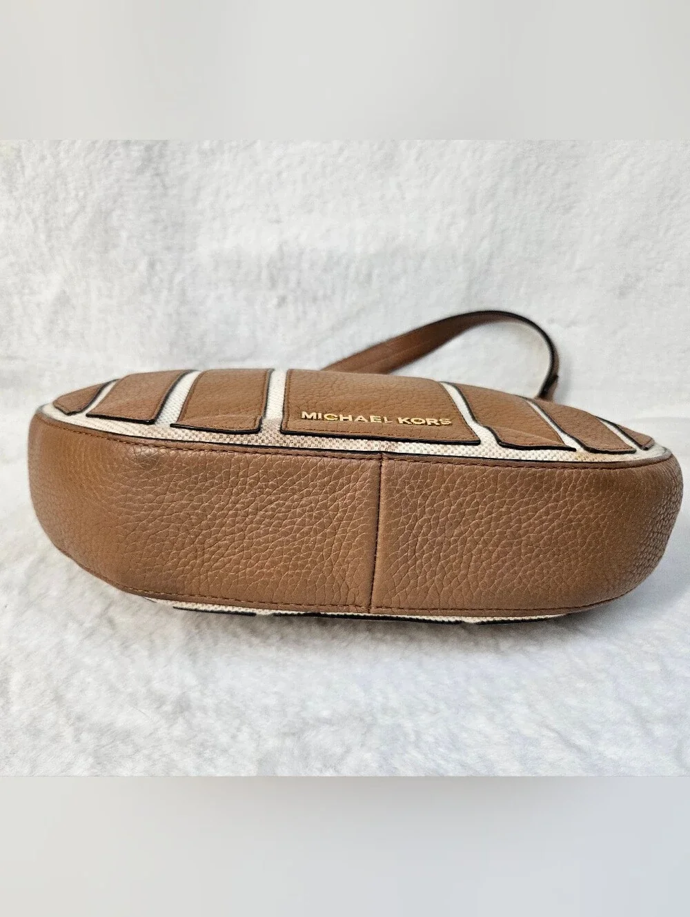 Michael Kors Brown Leather Shoulder Bag with Cream Trim